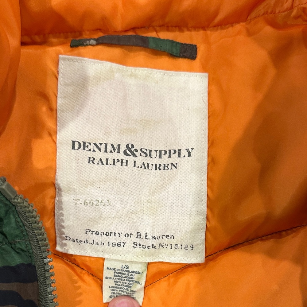 Denim & Supply Ralph Lauren Camo Down Jacket/Orange Interior. American Flag - Picture 2 of 4